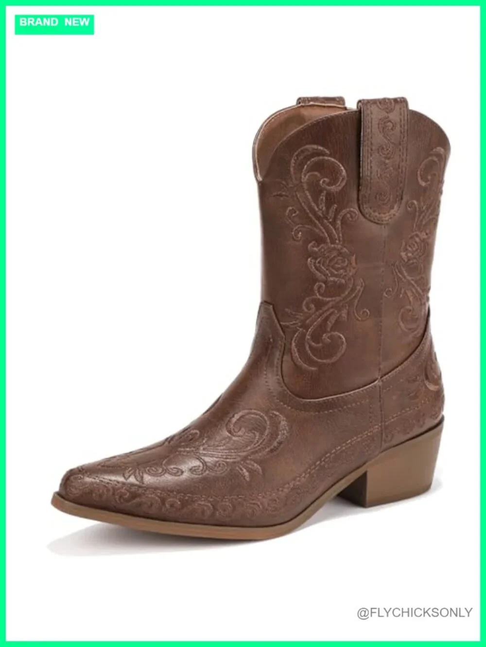 Cowboy Ankle Boots for Women Embroidered Pointed Toe Chunky Heel Western